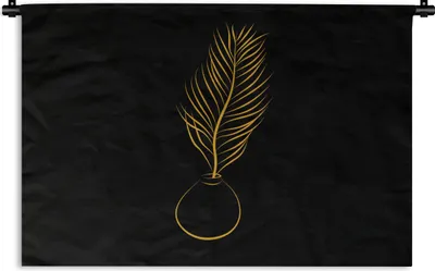Produktbild von MuchoWow® Wandteppich Wandbehang Topf - Pflanze - Gold - Linienkunst 90x60 cm Tapisserie Dekoration Wandtuch - Wandskulpturen - Bildteppich