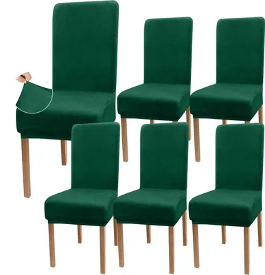 Immagine prodotto di Copri-sedia da pranzo in velluto, verde scuro, set da 6 pezzi, lavabile, elasticizzato