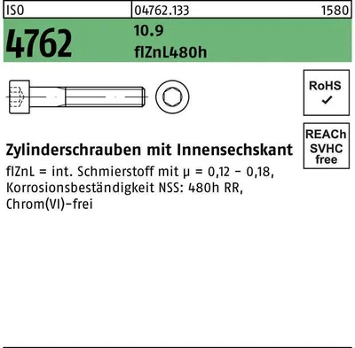Produktbild von Reyher  Zylinderschrauben ISO 4762 10.9 M 8x65 flZn (200 Stück)