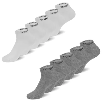 Produktbild von TEXEMP Sneaker Socken Damen & Herren 10 Paar Baumwolle Freizeit Sport Kurz | B215 - 43-46 - Grau / Weiß - 10er Pack