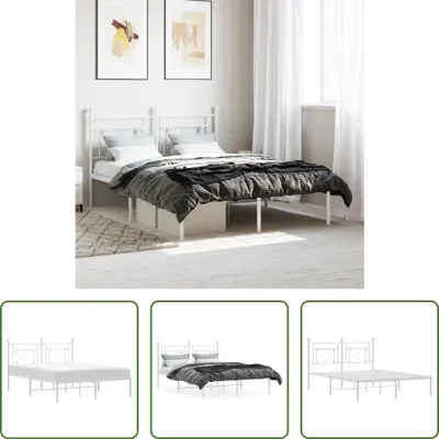 Produktbild von The Living Store Bettgestell mit Kopfteil Metall Weiß 140x190 cm