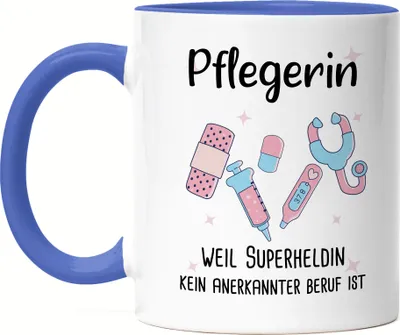 Produktbild von Pflegerin Weil Superheldin Kein Anerkannter Beruf Ist Tasse Blau Geschenk Danke Sagen
