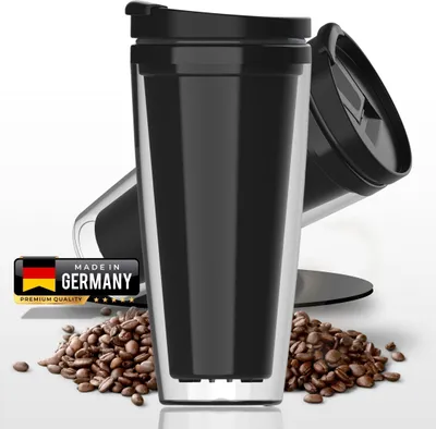 Produktbild von Kaffeebecher to go - Thermobecher auslaufsicher 350ml für Kaffee & Teeliebhaber - BPA-freier Doppelwandiger Isolierbecher  Germany - Transparent