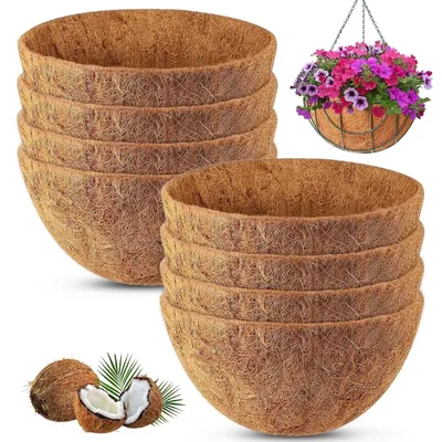 Obrázek produktu pro Sada 8 kulatých květináčů z kokosových vláken, určených pro závěsné koše, průměr 20 cm