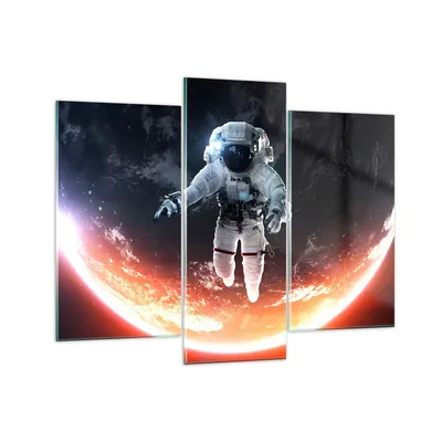 Produktbild von Bilder auf glas - Kosmonaut Weltraum - 130x100cm - Glasbilder - Wandbilder - Kunstdruck - zum Aufhängen bereit - Wanddekoration aus Glas - Glas Bilder - Wandbild auf Glas - 3 Teile - GCB130x100-3500