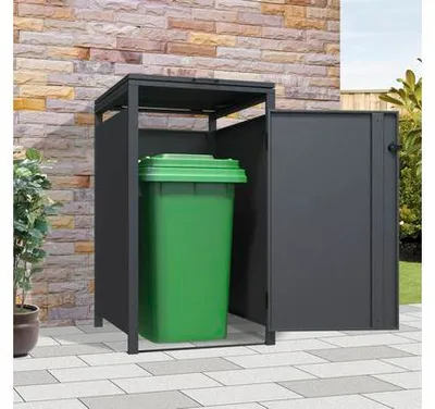 Produktbild von Mülltonnenbox Konsta Metall für 1 Mülltonne 240 l inkl. Gasdruckfedern 68 x 80 x 116 cm schwarz metallic matt