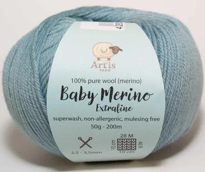 Immagine prodotto di Baby Merino Extrafine Art'is Yarn 100% Pura Lana | Mulesing-free & Superwash (50g / 200m) (72 grigio-verde chiaro)