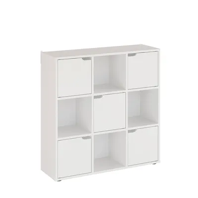 Produktbild von KOMTO Bücherregal Weiß – Würfelregal mit 5 Türen und 9 Fächern, Raumteiler & Aufbewahrungsregal | Shelf9 90 x 30,3 x 90 cm
