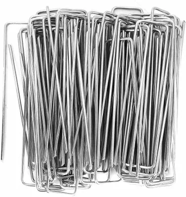Image de Fixations pour jardin - Piquets de sol - Pour fixer les éléments du jardin - Forme en U - 100 mm - Argenté
