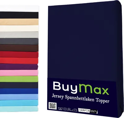 Produktbild von Jersey Topper Spannbettlaken Spannbetttuch 100% Baumwolle  Bettlaken, 120x200 cm, Marineblau