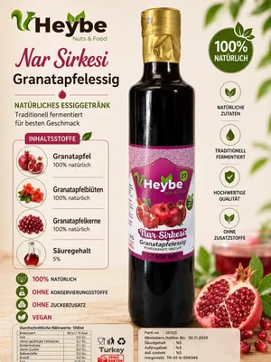 Produktbild von Heybe Granatapfel Essig 500 ml – Natürlich fermentierter Premium-Essig