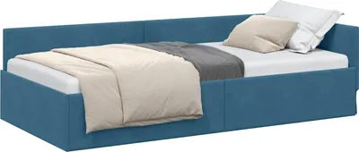 Produktbild von vidaXL Eckbettgestell mit Kopfteil Blau 100 cm x 200 cm Samt