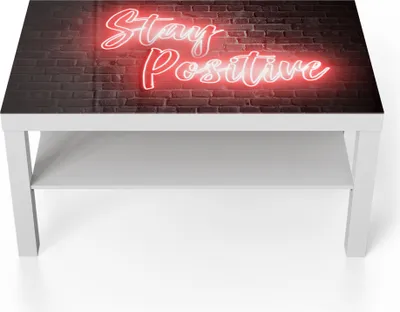Produktbild von DEQORI Couchtisch 90x55 cm Weiß 'Bleib Positiv Zitat' Glas Beistelltisch Glastisch modern