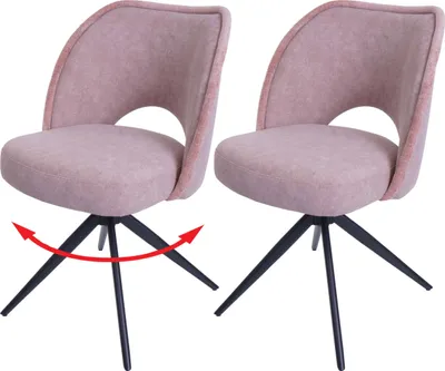 Image de lot de 2 chaises de salle à manger HWC-N72, chaise de cuisine rembourrée, pivotante Auto-Return, tissu/textile (420g/m²) Öko-Tex ~ rose