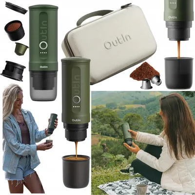 Zdjęcie produktu dla Outin OTEM-01-FG-Bag Zestaw podróżny Nano Forest Green, Zielony, Kapsułka kawy, Kawa mielona, 20 bar, 92 °C, 7500 mAh, 2,5 h