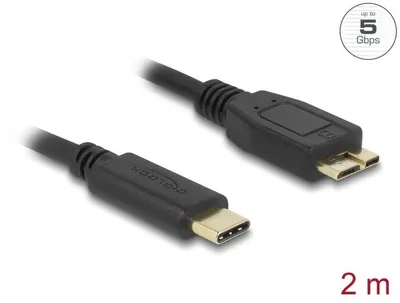 Produktbild von DeLOCK 81160, 2 m, USB C, Micro-USB B, USB 3.2 Gen 1 (3.1 Gen 1), 5 Gbit/s, Schwarz
