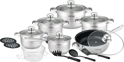 Immagine prodotto di 18 pezzi di pentole in acciaio inox per la cottura a induzione set di pentole e padelle utensili da cucina