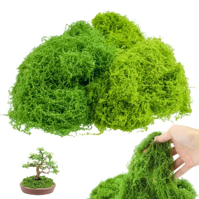 Productafbeelding van 200 gram kunstmatig mos voor knutselprojecten, decoratief kunstmatig mos, kunstmatig mos voor wanden, aquaria, kerstdecoraties, esthetisch decoratiemos (100 gram donkergroen + 100 gram lichtgroen)