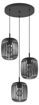 Immagine prodotto di Lampadario A Sospensione Minimal Romazzina Acciaio Nero 3 Luci E27
