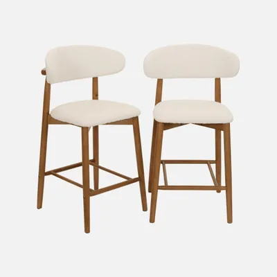 Produktbild von sweeek - 2er-Set Barhocker aus Heveaholz mit Bouclé-Bezug - Nussbaumfarben