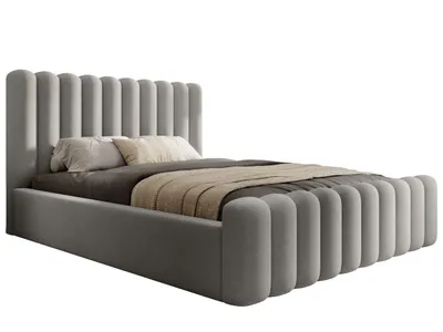 Produktbild von KLICKMOEBEL Polsterbett 140x200 mit Bettkasten HEKORA 7 in Taubengrau Elegantes Bett mit abgerundetem Kopfteil, Stauraum und Veloursbezug Magic