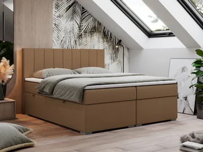 Produktbild von Boxspringbett 140x200, Bett 140x200 mit Matratze und Topper, Boxspringbett mit Bettkästen, Doppelbett - LOPE - 140x200 - Braun - Kunstleder - H3