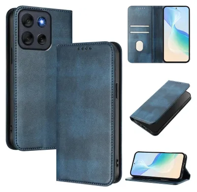 Image de Etui pour Motorola Moto G56, étui en cuir vintage avec protection RFID, fentes pour cartes, support Bleu