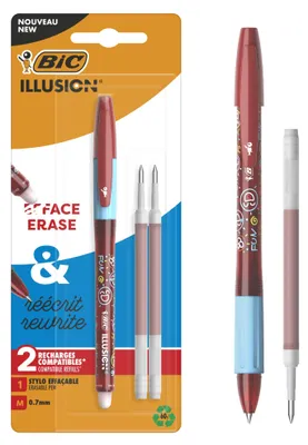Produktbild von Gelstift BIC Illusion, 0,7 mm, rot, 1 Stück + 2 Nachfüllpatronen