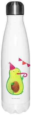 Produktbild von Mr. & Mrs. Panda thermo trinkflasche Avocado Party - Weiß - Geschenk, Wasserflasche, Geburtstag, Getränkeflasche, Thermos, Thermosflasche, Happy Birthday, Sportflasche