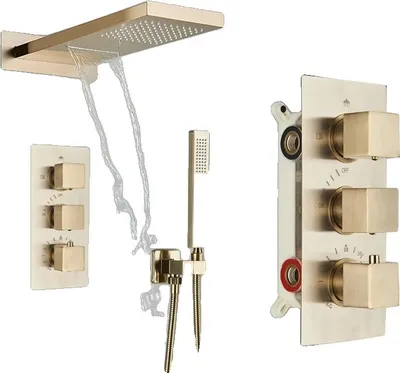 Immagine prodotto di Sistema doccia termostatico, stile contemporaneo, funzionalità a doppio comando, oro spazzolato B