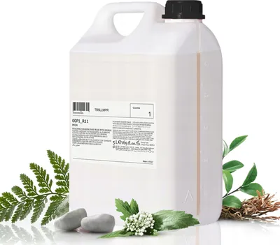 Produktbild von PRIJA Badezimmer-Set: schwarzer Flaschenhalter, Flüssigseife mit Ginseng 380ml + 5l Vorrat