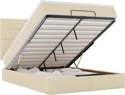 Produktbild von Ottoman-Bett mit Matratze & LEDs Hellgrau 140x190 cm Stoff