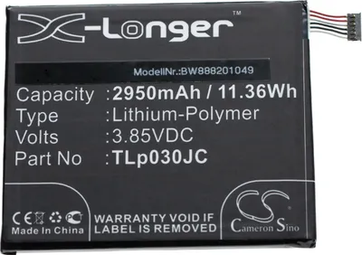 Produktbild von vhbw Akku Ersatz für Alcatel CAC3000034CC, TLp030JC für Handy Smartphone Telefon (2950 mAh, 3,85 V, Li-Ion)