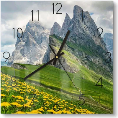 Produktbild von DEQORI Glasuhr 30x30 cm Zahlen 'Dolomitenzauber' Wanduhr Glas Uhr Design leise Küchenuhr