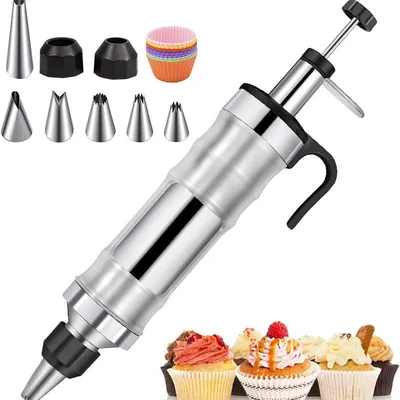 Produktbild von Dessert Spritzbeutel Set – Edelstahl Spritzgebäck Kit mit 6 Tüllen – Frosting Piping Set für Kuchen & Cupcake Dekoration, hochwertiges Backzubehör