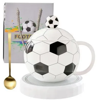 Produktbild von Kaffeetasse Fußball 400ML Keramik mit Deckel & Löffel, Heizkissen
