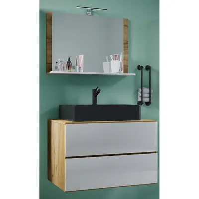 Produktbild von VCM 2-tlg. Waschplatz Waschtisch | schwarzes Waschbecken Unterschrank Breite 80 cm | Badmöbel Set mit Schubladen | Lendas BL