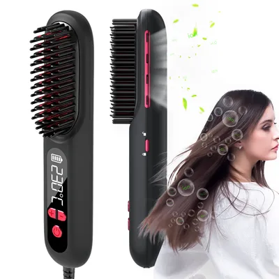 Produktbild von Glätteisen, Haarglätter Bürste, Einstellbare Temperatur,Rolle und gerader Doppelzweck,Hochauflösendes Display,Schwarz