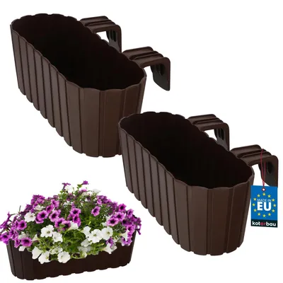 Obrázok produktu pre KOTARBAU® Sada 2 ks kvetináčov na balkón 40x15x15 cm Kvetináč na balkónové zábradlie Balkónový kvetináč s držiakom Balkónový kvetináč z plastu, hnedý