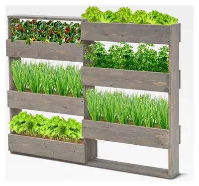 Produktbild von Vertikalbeet Riga Kräuterbeet Holz mit 6 Pflanzkästen für Wandmontage oder freistehend für Kräuter, Blumen, Gemüse Farbe: Grau