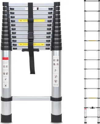 Immagine prodotto di Scala telescopica Jayseuw 5m fino a 150kg scala a gradini in alluminio argento scala multiuso