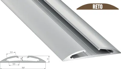 Produktbild von LED Aluminium Profil Reto 1 Meter Aluprofil Leiste 55 x 8mm Silber eloxiert für 10mm LED Streifen milchige Abdeckung inkl. Endkappen