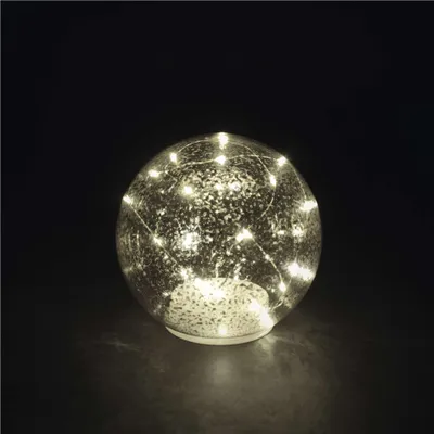 LED vánoční skleněná koule – zlatá, 15 cm, 3x AA, vnitřní, teplá bílá, časovač