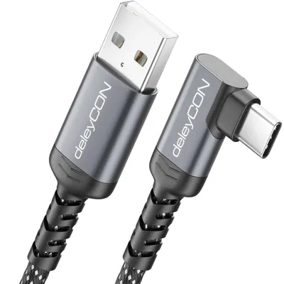 Produktbild von deleyCON 0,5m USB-C Kabel 90° USB-A auf USB-C Ladekabel Datenkabel