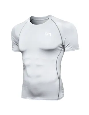 Obrázek produktu pro Pánské funkční tričko s krátkým rukávem tréninkové tričko sportovní kompresní tričko fitness top běh trénink základní vrstva tričko barva bílá oblečení_velikost XXL