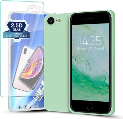 Produktbild von Hülle für Apple iPhone 7 / 8 / SE 2020 mit 9H Displayglas Displayschutz Plus Case Cover Bumper Silikon Softgrip Schutzhülle Farbe: Türkis
