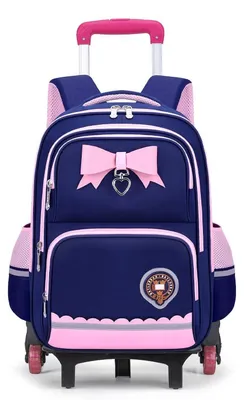 Produktbild von Schulranzen mit Rollen für Mädchen, Blau, 1.-5. Klasse, abnehmbarer Trolley, 24 Liter