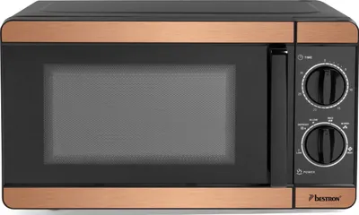 Produktbild von Bestron 700 Watt Mikrowelle, zweiteiliges Kontrollpanel mit 6 Leistungsstufen & 30 Min. Timer, stufenlos regelbar, mit 24,5cm Drehteller für alle gängigen Größen, Copper Collection, Farbe: Kupfer