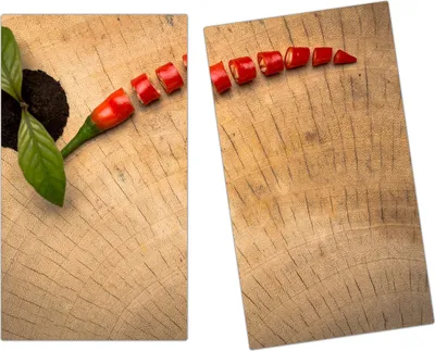 Produktbild von Spritzschutz Herdabdeckplatte Schneidebrett aus Glas Gehackte Chilischote 2-Teilig (60x52cm)