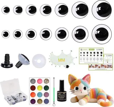 Produktbild von 160 transparente Sicherheitsaugen, 12-30 mm, für Haken mit Ringen, klare Halbmond-Sicherheitsaugen für Amigurumi, 3D-Halbmond-Applikationen zum Aufnähen